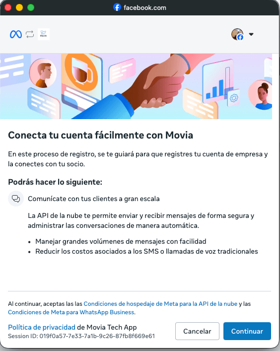 Inicio del flujo de Meta